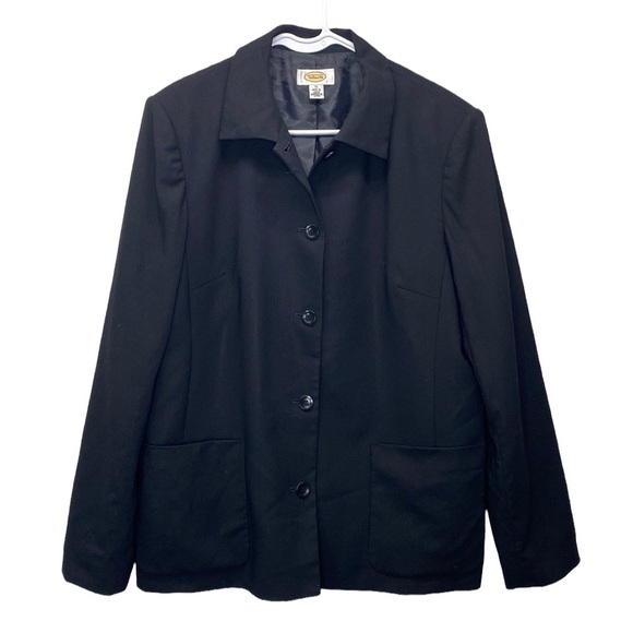 Talbots Womens Wool Button Down Blazer Jacket Size 16 Black Career Classic - Picture 1 of 5